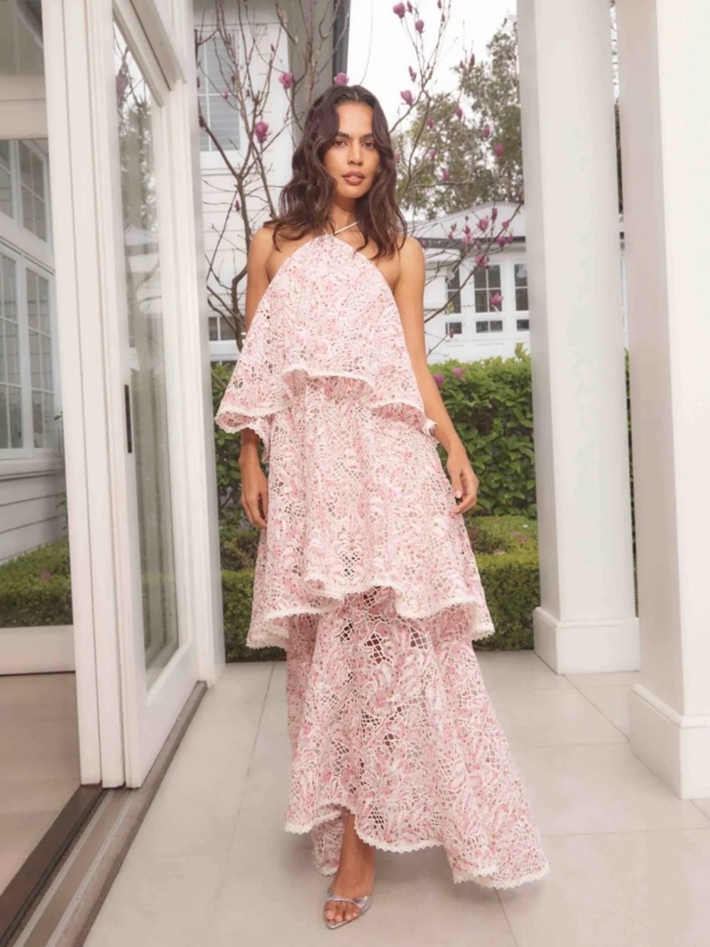 Elliatt Valencia Lace Tiered Halter Maxi Dress